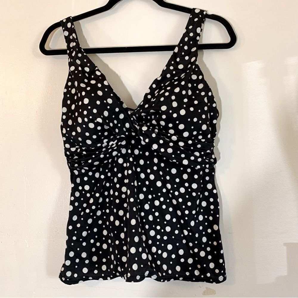 SlimShaper Swim Top Padded Adj Straps Black/White Polka Dot Sz 18 Gorgeous